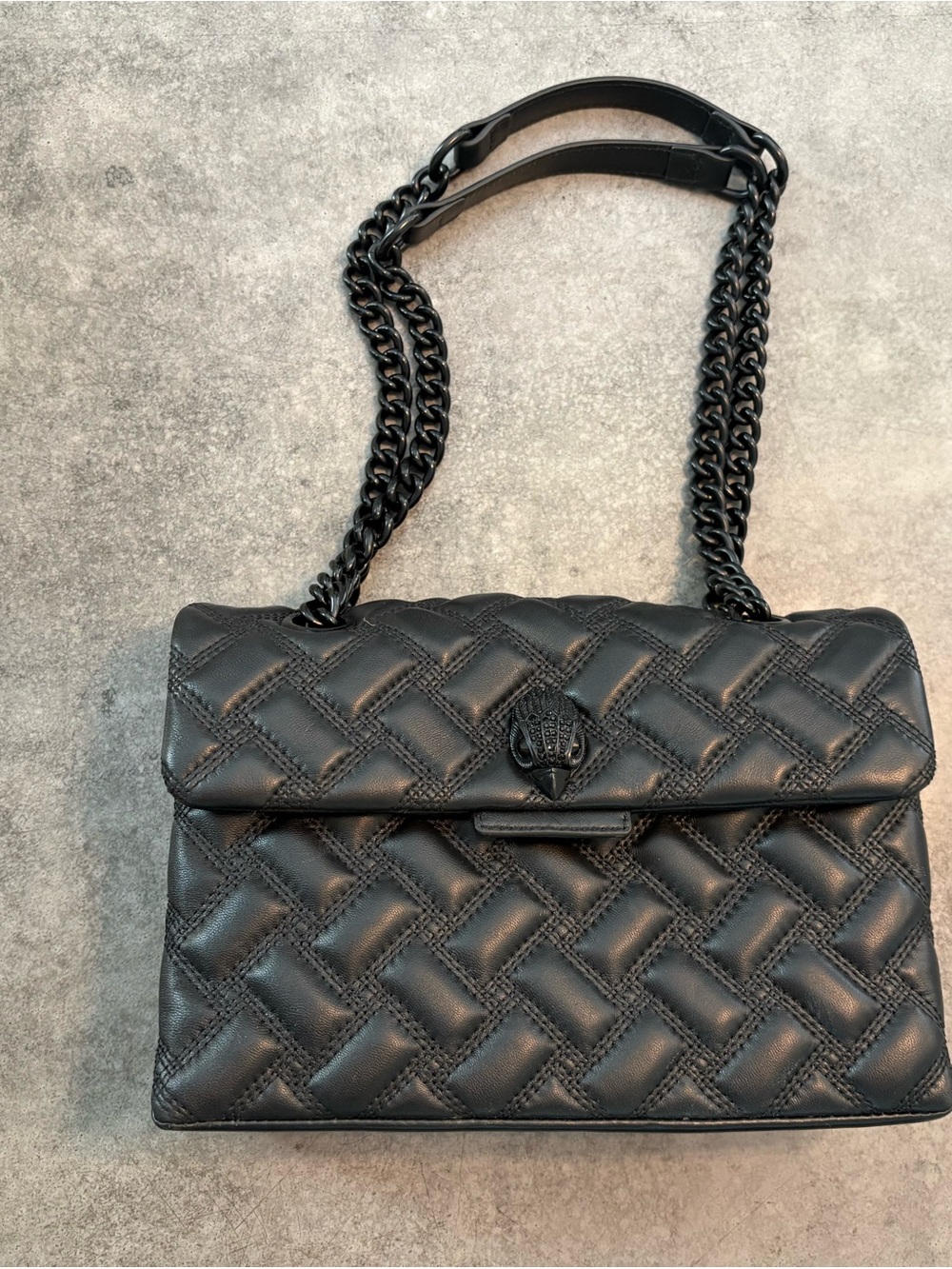 Kurt Geiger Black Quilted Leather Shoulder Bag with Chain Strap